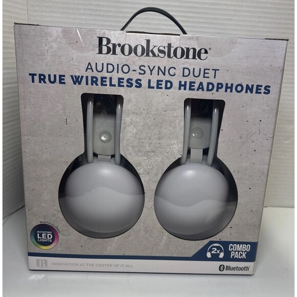 Brookstone Audio Sync Duet 2-Pack Wireless Bluetooth Headphones Multicolored LED - Picture 1 of 6